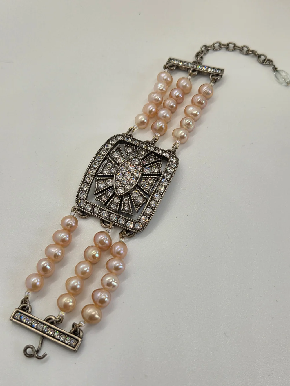 Blush Pearl and Crystal Statement Bracelet